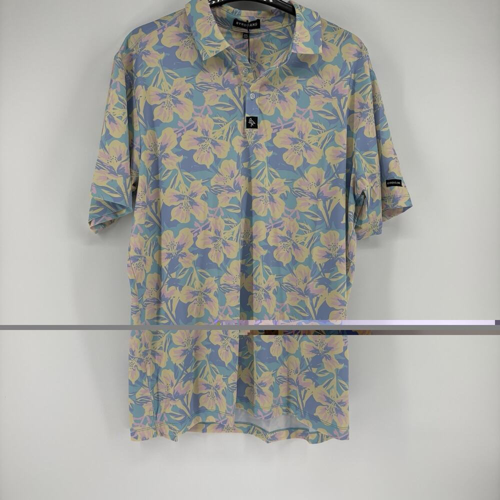 NEW BYRD GANG Shirt Pastel Floral Short Sleeve Golf Shirt UPF Stretch Size XXL - Picture 2 of 11